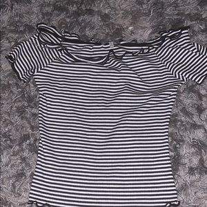 black and white off the shoulder shirt